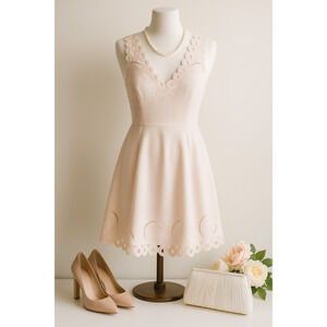 Ted Baker Emalise Pink Sleeveless V-neck Embroidered Skater Dress Size 2